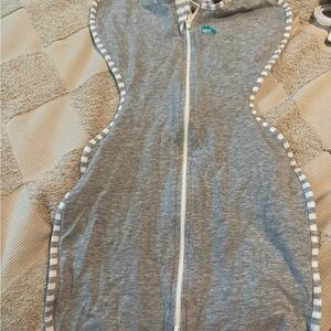 Gray Baby Swaddle with Striped Trim